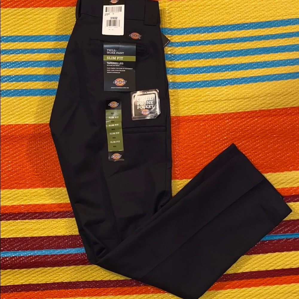 Dickies Twill Work Pants Flex Slim Fit 31x32 Blk